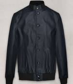 men's royal blue lambskin leather bomber jacket ribbed cuffs and