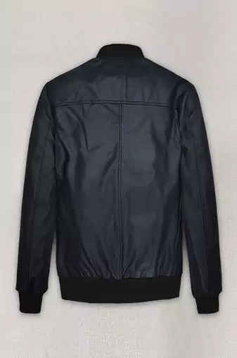 men's royal blue lambskin leather bomber jacket ribbed cuffs and