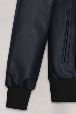 men's royal blue lambskin leather bomber jacket ribbed cuffs and 3