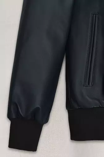 men's royal blue lambskin leather bomber jacket ribbed cuffs and