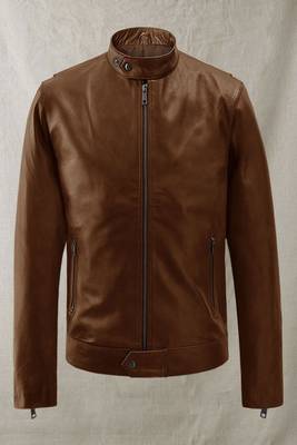 men's brown lambskin cafe racer jacket band collar racer style stylish 1