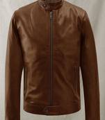 Mens genuine pure lambskin brown café racer leather jacket biker leather jacket