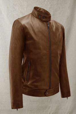 men's brown lambskin cafe racer jacket band collar racer style stylish 2