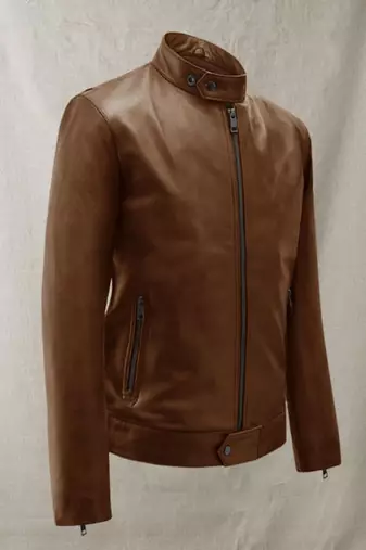 men's brown lambskin cafe racer jacket band collar racer style stylish