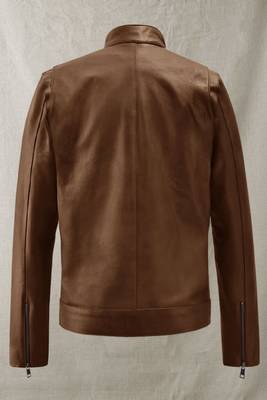 men's brown lambskin cafe racer jacket band collar racer style stylish 3