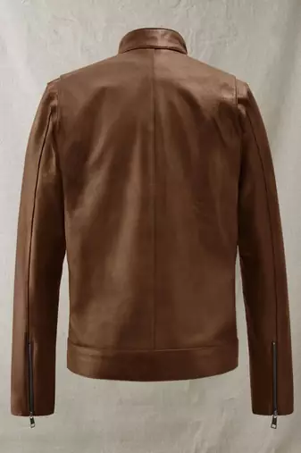 men's brown lambskin cafe racer jacket band collar racer style stylish
