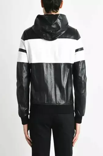 men's white lambskin leather biker jacket hooded biker silhouette
