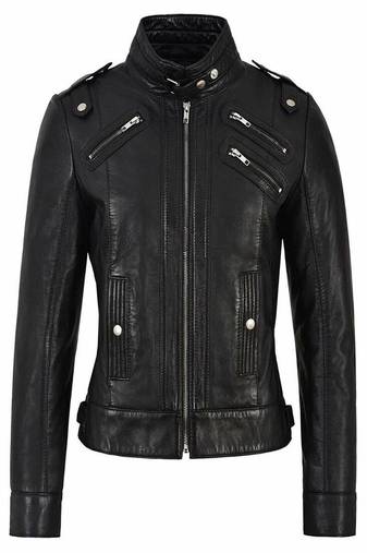 Mens pure lambskin genuine black color leather jacket biker leather jacket
