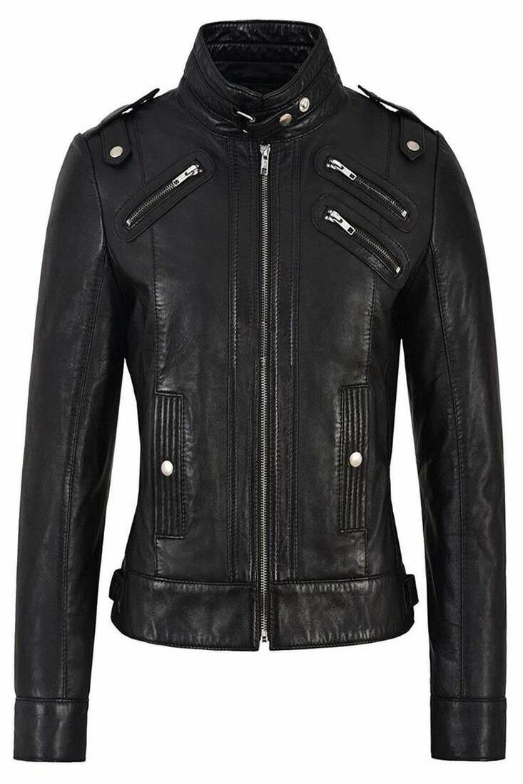 Mens pure lambskin genuine black color leather jacket biker leather jacket
