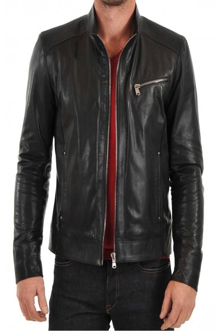 Mens black color  pure lambskin genuine leather jacket biker leather jacket