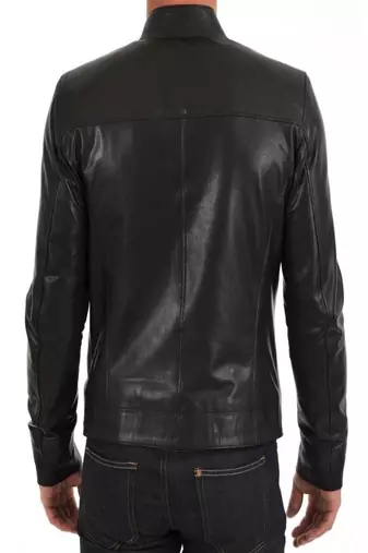 men's black lambskin leather biker jacket classic moto zip style authentic modern