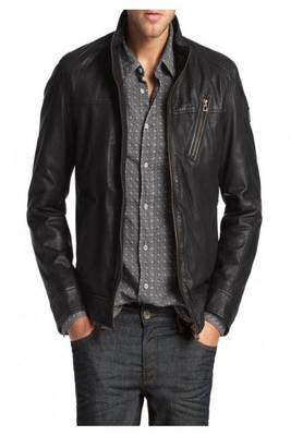 men's black lambskin leather biker jacket classic moto zip style authentic stylish 1