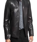 Mens black color motorcycle jacket  pure lambskin genuine leather jacket biker