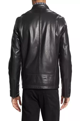 men's black lambskin leather biker jacket classic moto zip style authentic authentic