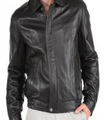 Mens black soft motorcycle jacket  pure lambskin genuine leather jacket biker