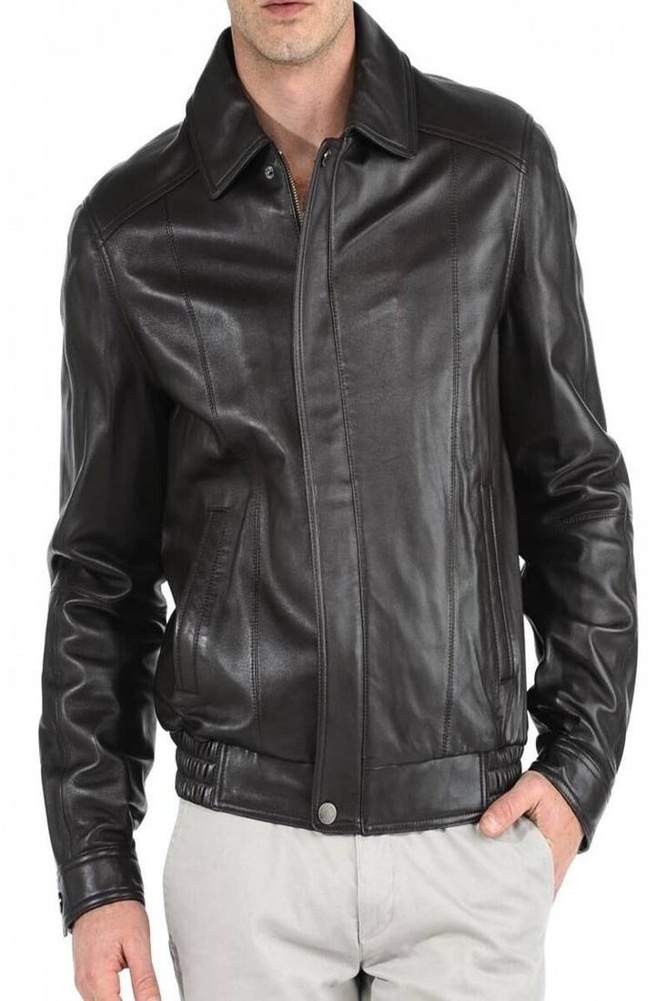 Mens black soft motorcycle jacket  pure lambskin genuine leather jacket biker