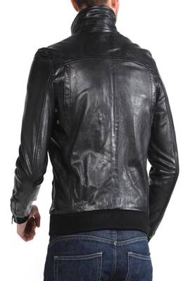 men's black lambskin leather bomber jacket ribbed cuffs and waist versatile 2