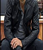 Mens genuine black quilted lambskin leather jacket biker leather jacket  celebrity look