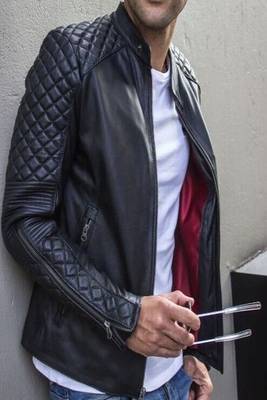 men's black lambskin leather biker jacket premium quilted design top grade 2
