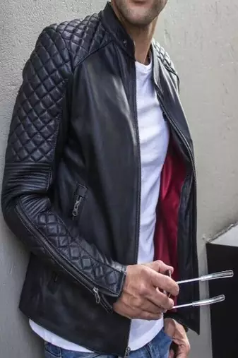 men's black lambskin leather biker jacket premium quilted design top grade