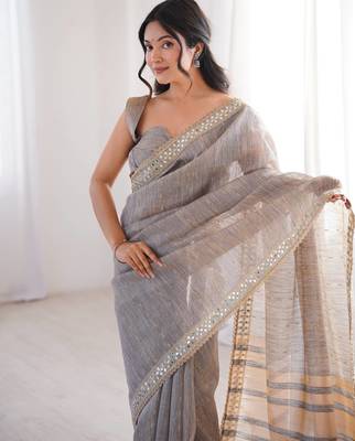 Grey  Color  Jari Woven Saree with a Designer jari dori Embroidery work  Cotton Saree 3