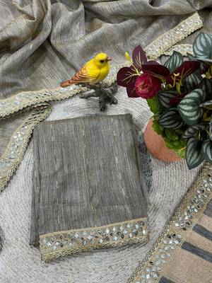 Grey  Color  Jari Woven Saree with a Designer jari dori Embroidery work  Cotton Saree 5