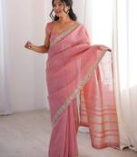 Pink Color  Jari Woven Saree with a Designer jari dori Embroidery work  Cotton Saree