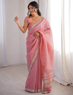 Pink Color  Jari Woven Saree with a Designer jari dori Embroidery work  Cotton Saree 2