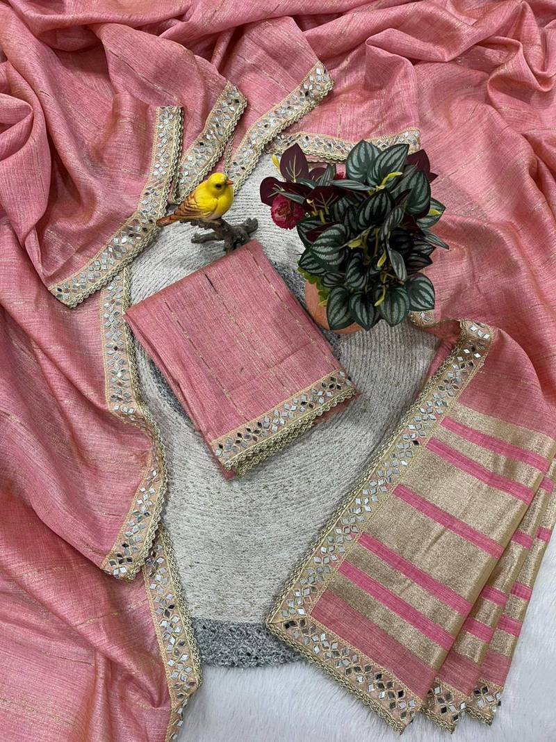 Pink Color  Jari Woven Saree with a Designer jari dori Embroidery work  Cotton Saree
