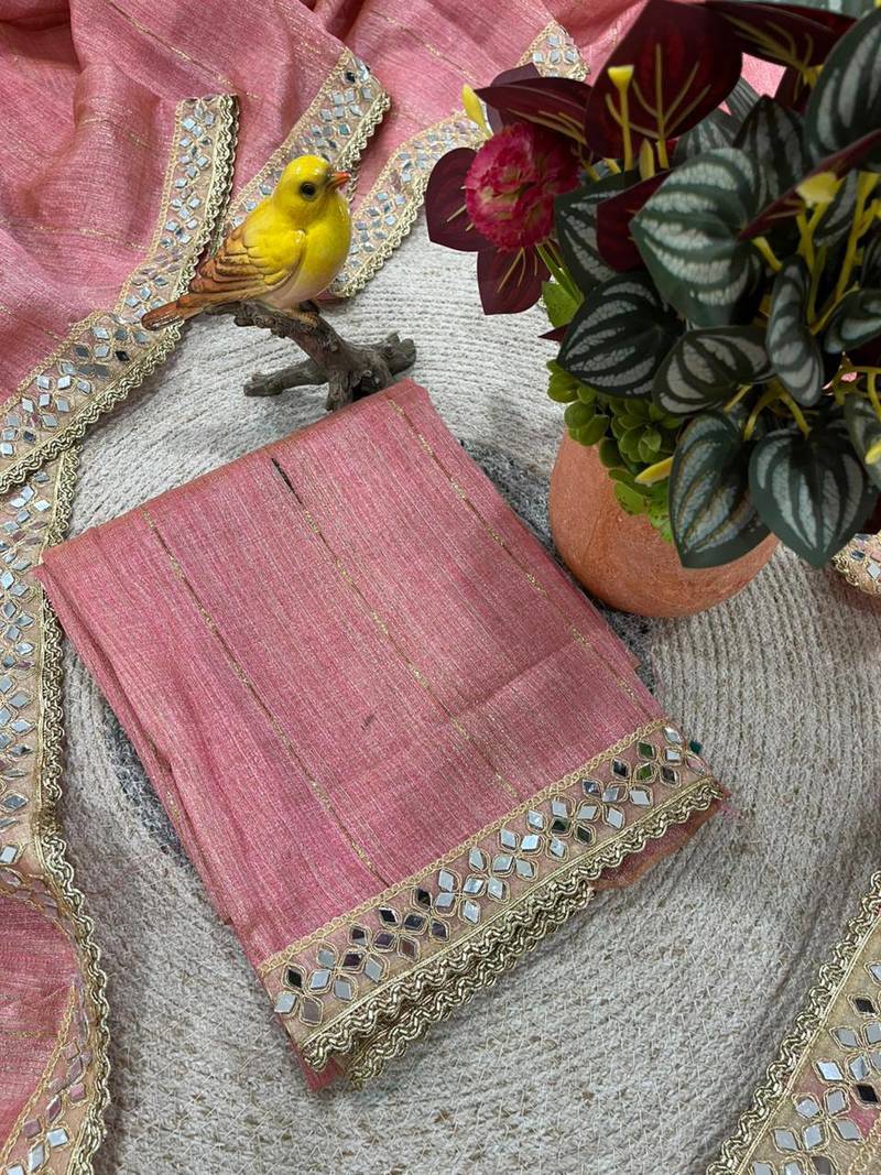 Pink Color  Jari Woven Saree with a Designer jari dori Embroidery work  Cotton Saree
