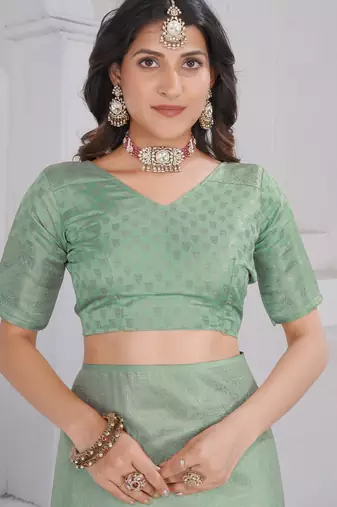 Pista Green Pure Kanjeevaram Silk Rose Floral Woven Zari Design Saree With Blouse