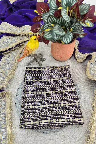 Purple Color Jari dori Embroidered Lace Border with Real Mirror Work Satin art silk saree