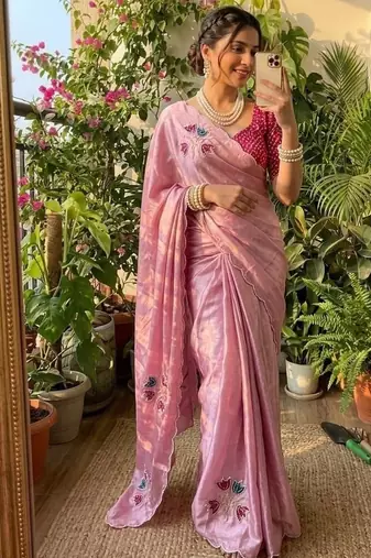 Pink Color Hand CutDana Bandhni And Butta Work Silk Saree