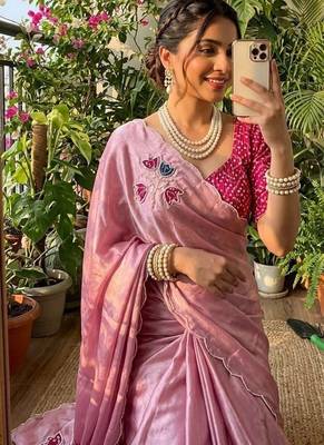 Pink Color Hand CutDana Bandhni And Butta Work art silk saree 2