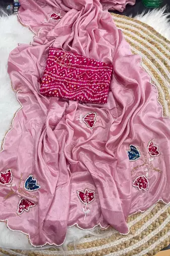 Pink Color Hand CutDana Bandhni And Butta Work art silk saree