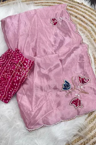 Pink Color Hand CutDana Bandhni And Butta Work art silk saree