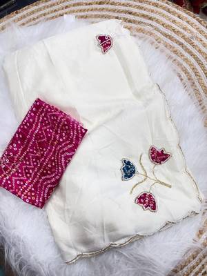 White Color Hand CutDana Bandhni And Butta Work art silk saree 5