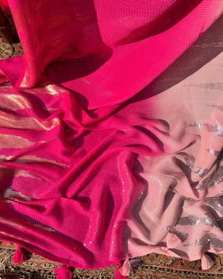 Pink Color ZARI & Dual Sequins Embroidery work Faux Georgette Saree 2