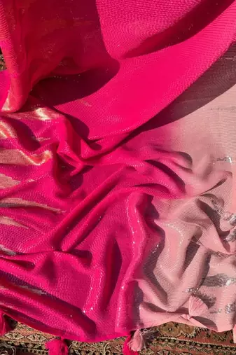 Pink Color ZARI & Dual Sequins Embroidery work Faux Georgette Saree