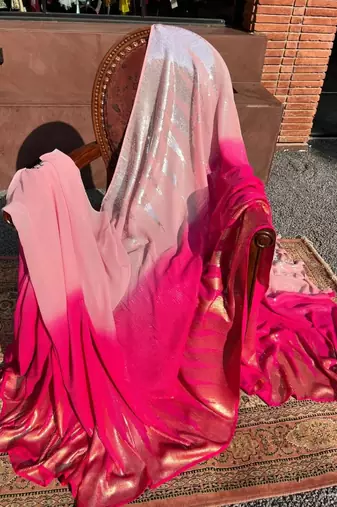 Pink Color ZARI & Dual Sequins Embroidery work Faux Georgette Saree