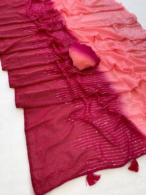 Pink Color ZARI & Dual Sequins Embroidery work Faux Georgette Saree 4