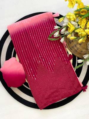 Pink Color ZARI & Dual Sequins Embroidery work Faux Georgette Saree 5