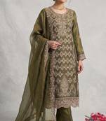 Mehendi silk suit with embroidered sequin 