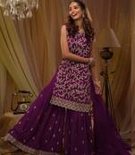 Purple georgette semi stitched suit with embroidery & sequence work