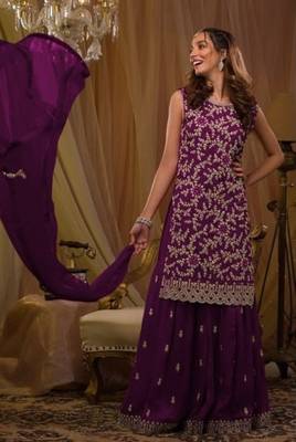 Purple georgette suit with embroidered sequin  2