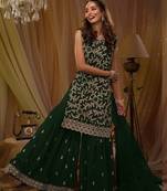 Black georgette semi stitched suit with embroidery & sequence work