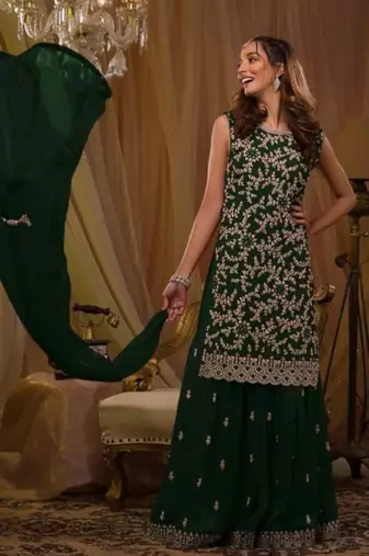Black georgette semi stitched suit with embroidery & sequence work