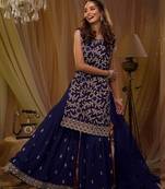 Violet georgette semi stitched suit with embroidery & sequence work
