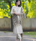 Off-White Floral Embroidered Kurti Set with Printed Dupatta