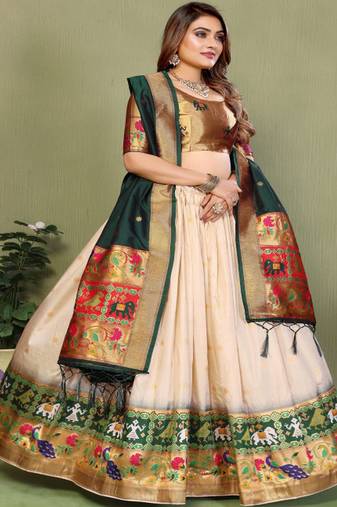 Woven Design Flared Lehenga Choli With Dupatta
